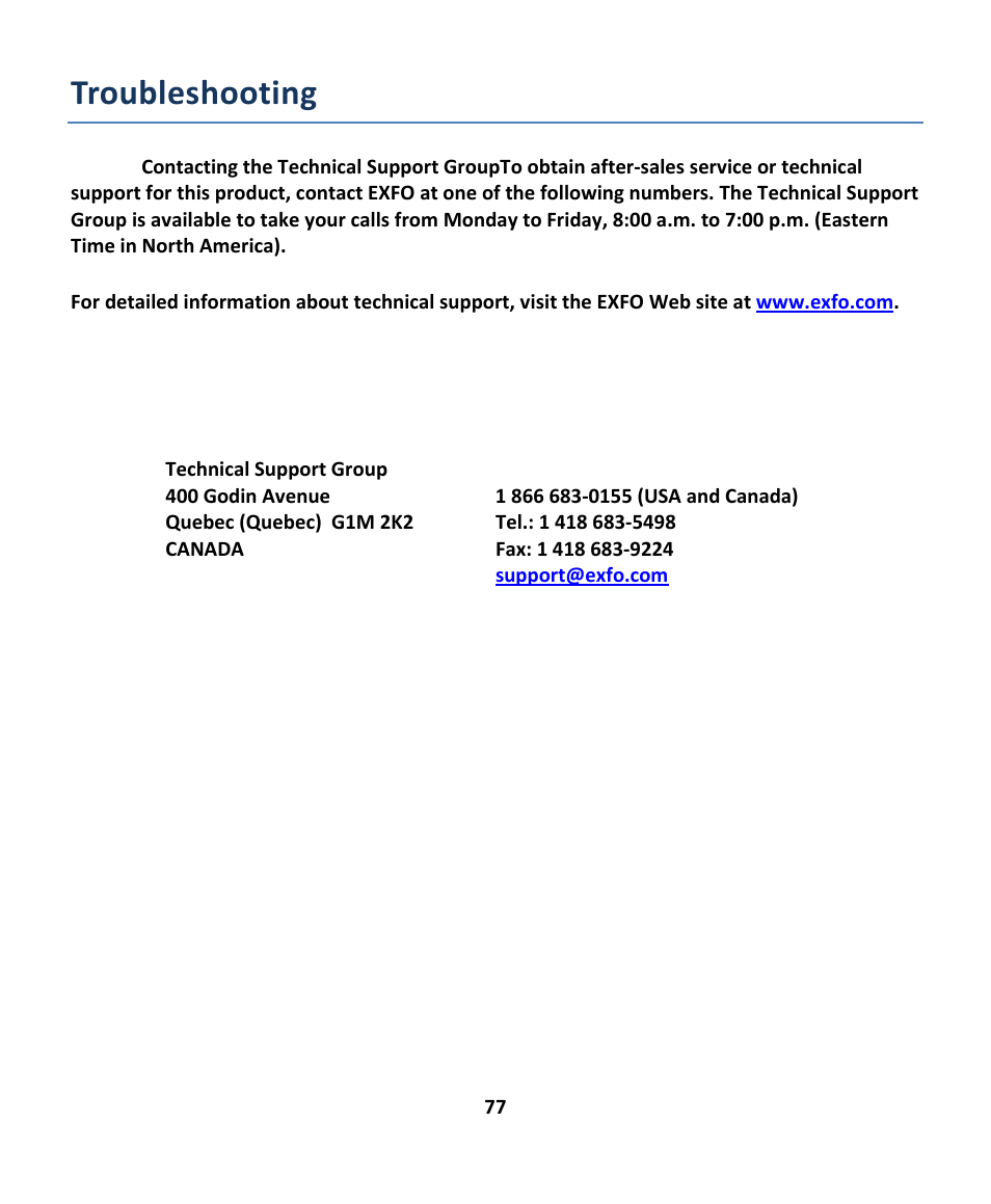 Troubleshooting | EXFO EXpert IPTV Test Tools (FTB-200v2) User Manual | Page 77 / 82