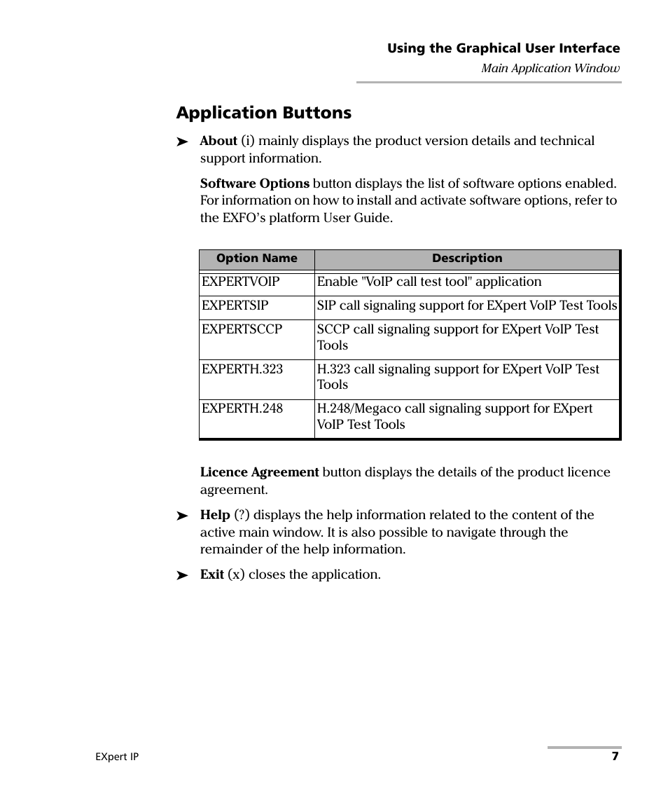 Application buttons | EXFO EXpert VoIP Test Tools User Manual | Page 13 / 107