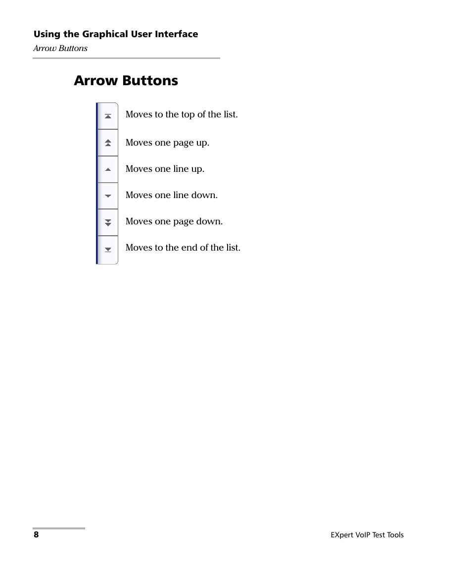 Arrow buttons | EXFO EXpert VoIP Test Tools User Manual | Page 14 / 107