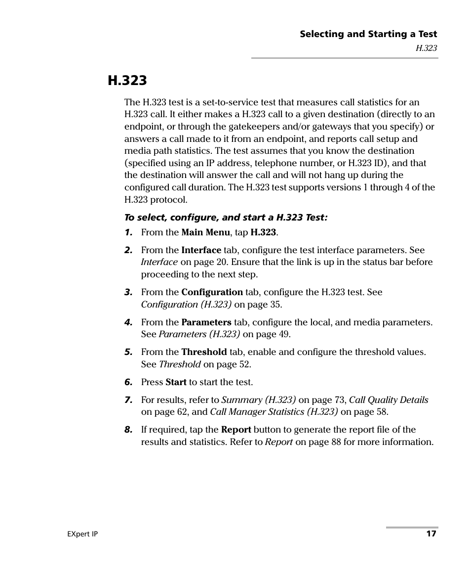 H.323 | EXFO EXpert VoIP Test Tools User Manual | Page 23 / 107