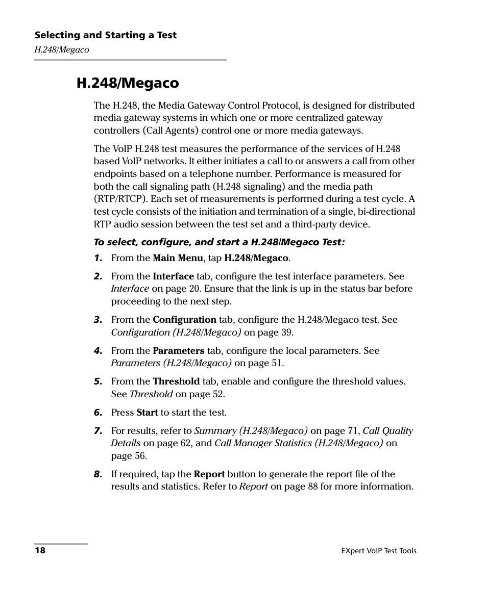 H.248/megaco | EXFO EXpert VoIP Test Tools User Manual | Page 24 / 107