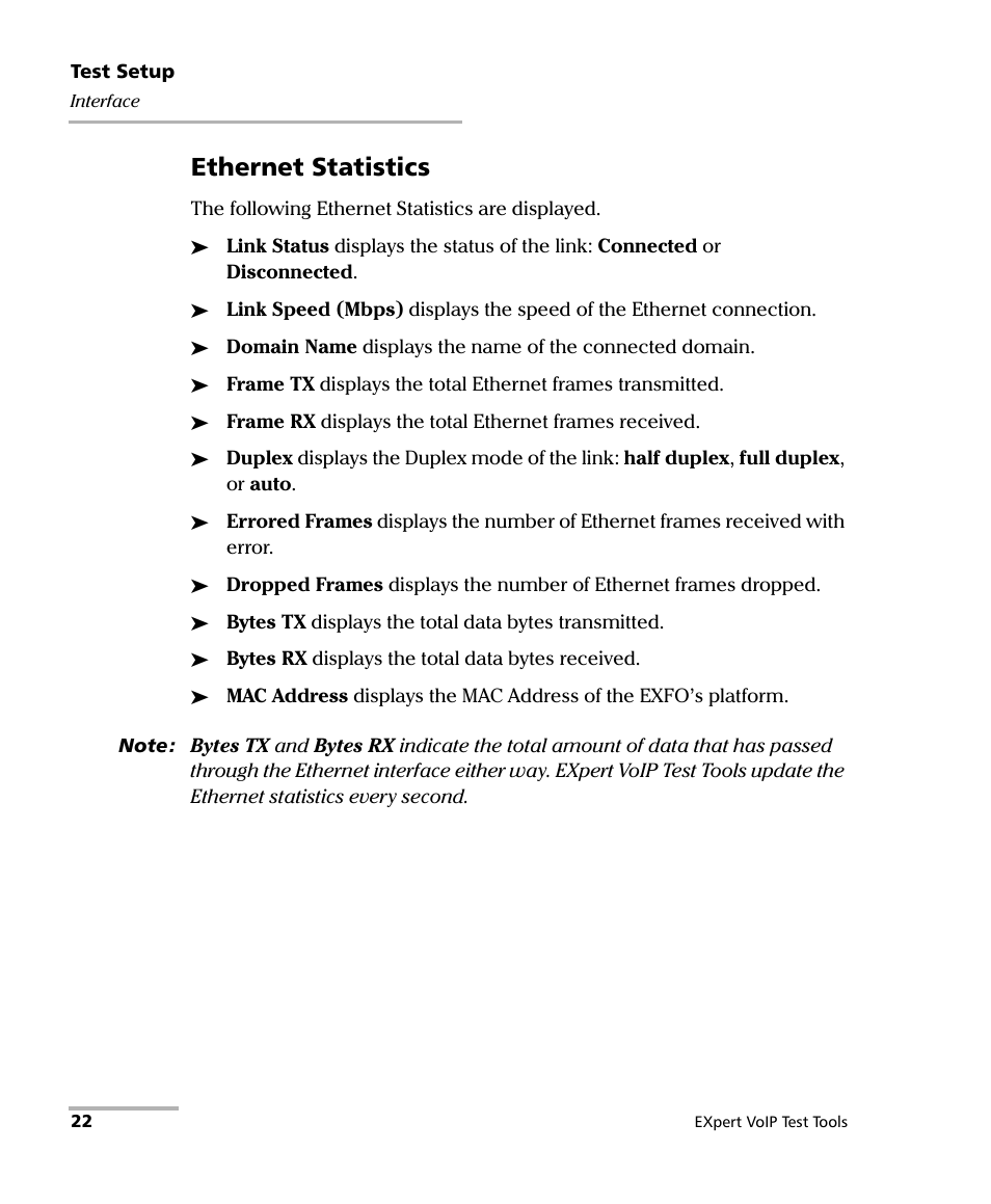 Ethernet statistics | EXFO EXpert VoIP Test Tools User Manual | Page 28 / 107