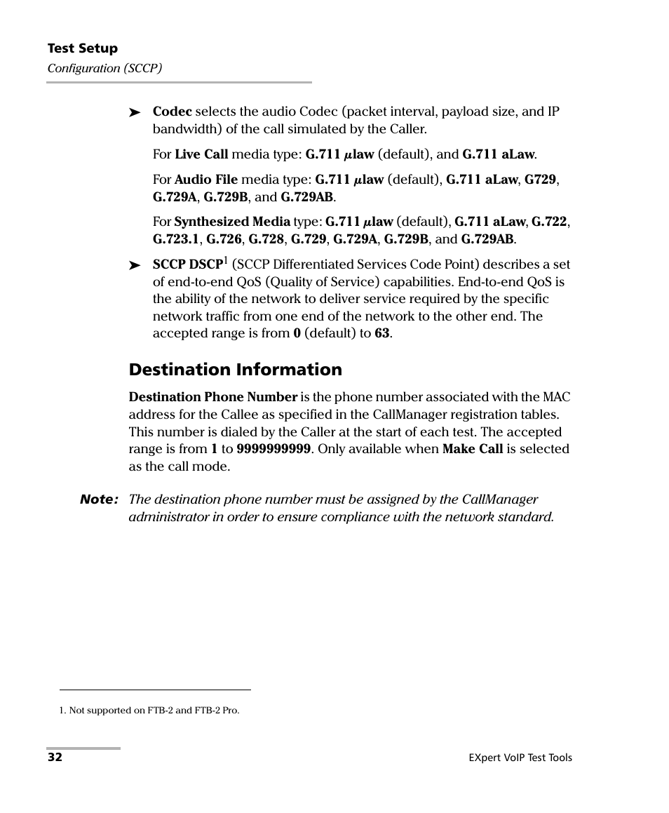 Destination information | EXFO EXpert VoIP Test Tools User Manual | Page 38 / 107