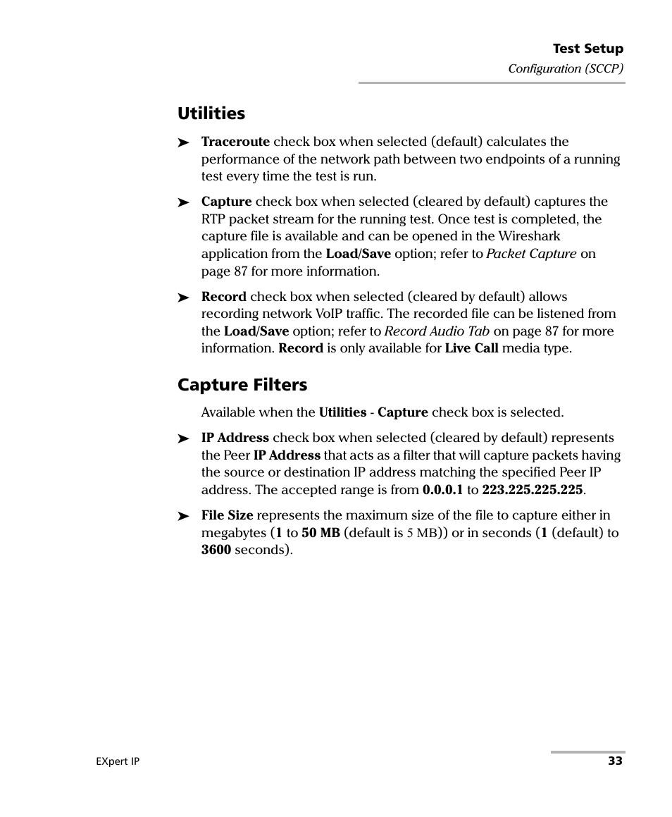 Utilities, Capture filters | EXFO EXpert VoIP Test Tools User Manual | Page 39 / 107