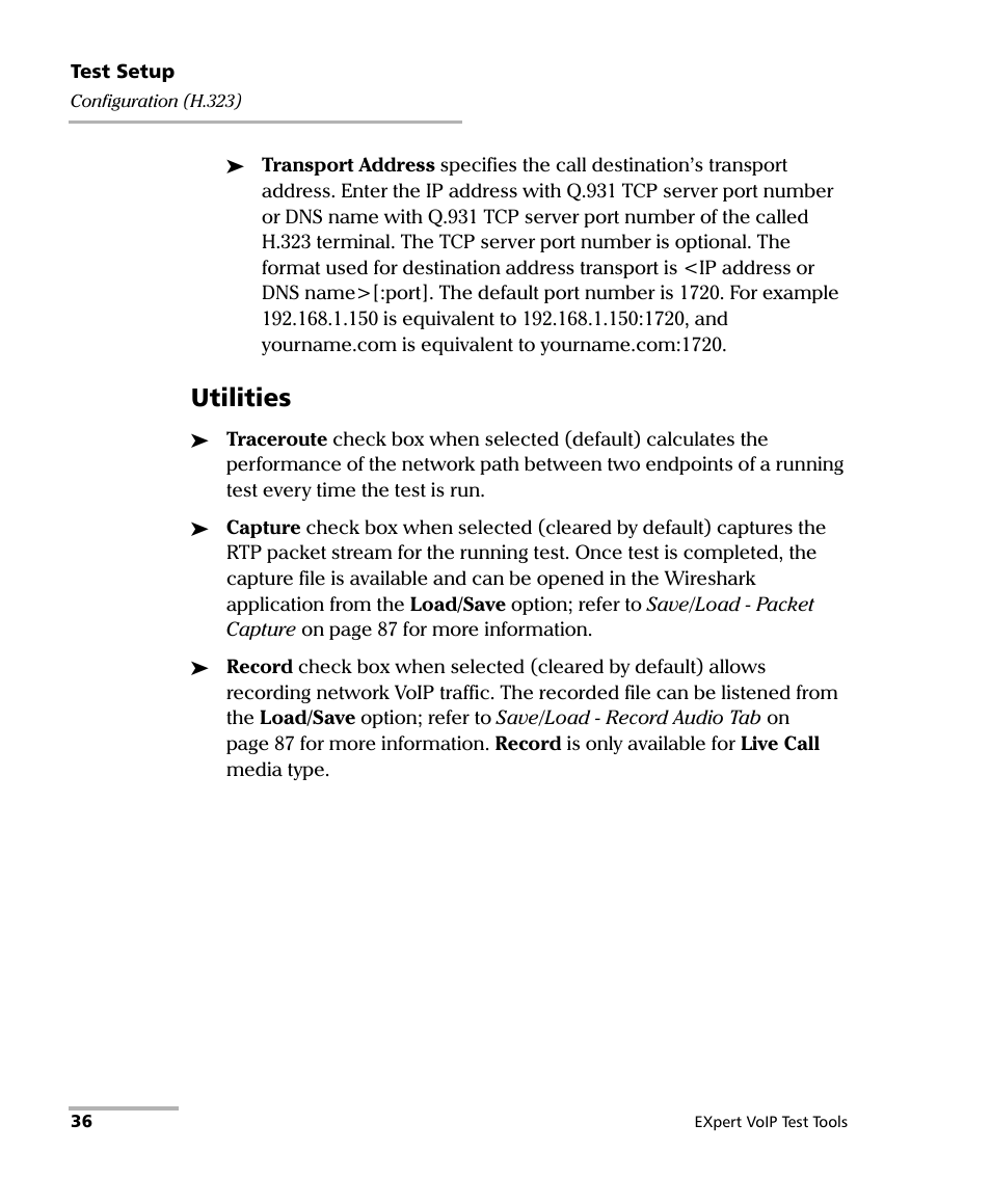 Utilities | EXFO EXpert VoIP Test Tools User Manual | Page 42 / 107