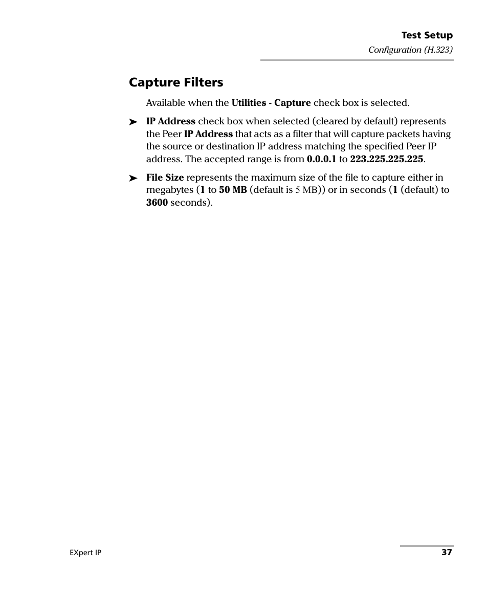 Capture filters | EXFO EXpert VoIP Test Tools User Manual | Page 43 / 107