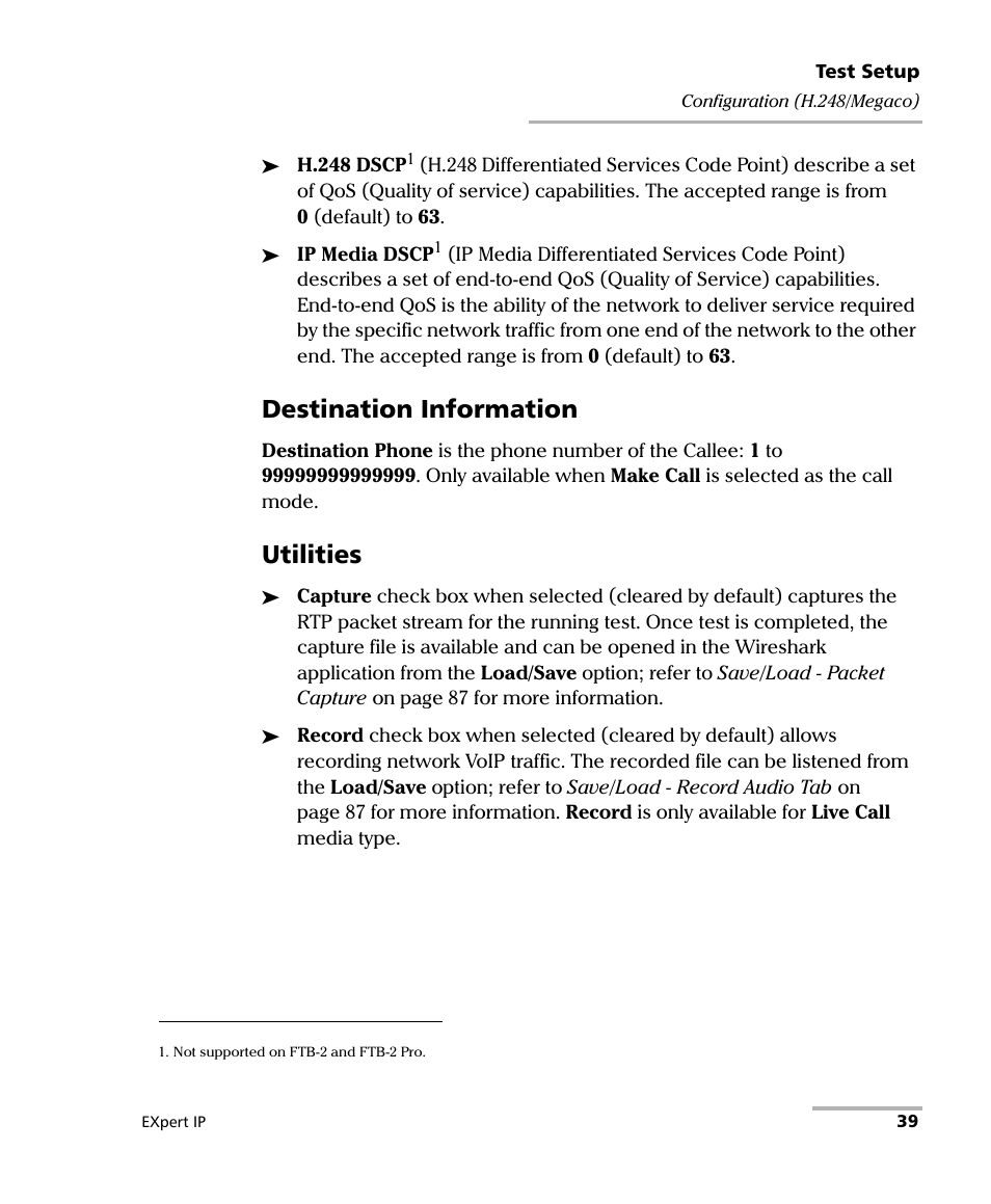 Destination information, Utilities | EXFO EXpert VoIP Test Tools User Manual | Page 45 / 107