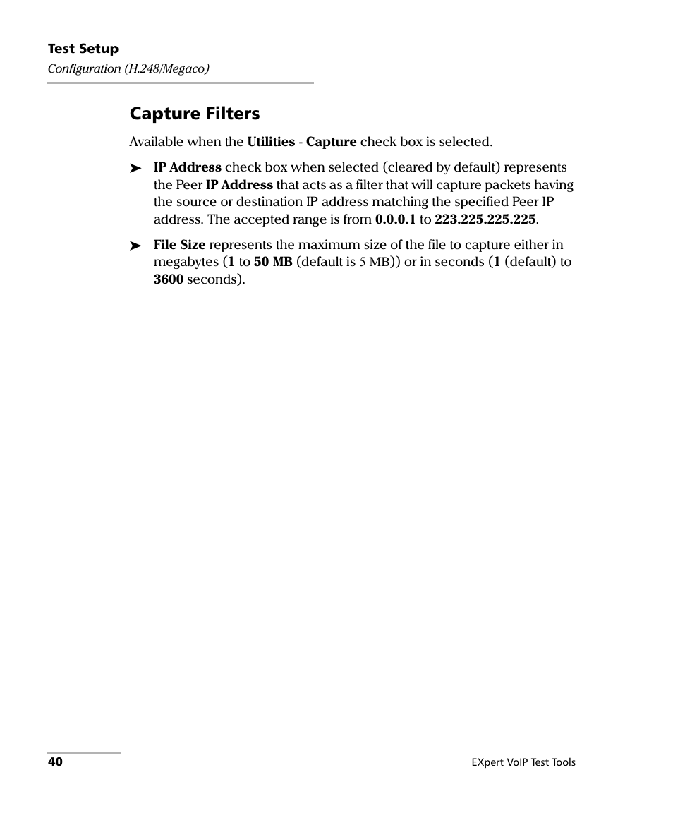 Capture filters | EXFO EXpert VoIP Test Tools User Manual | Page 46 / 107