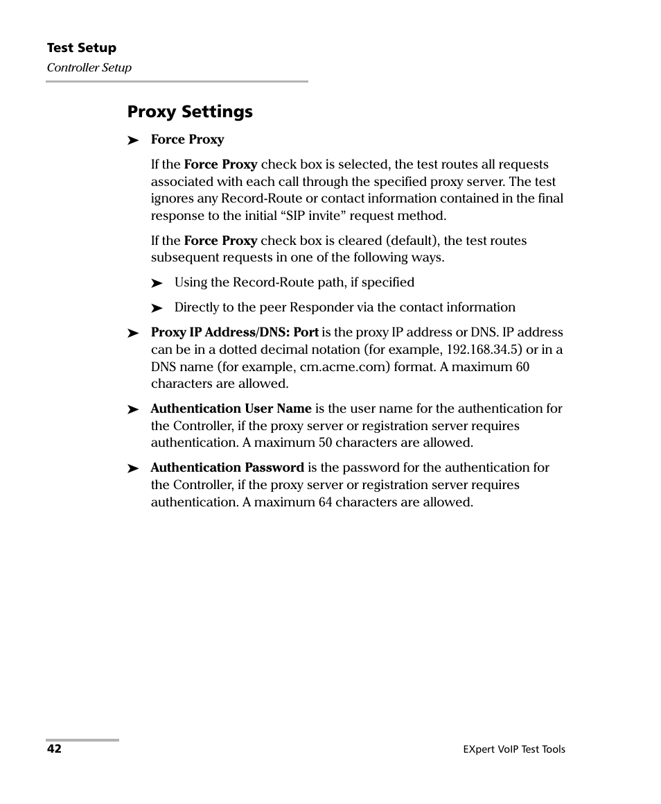 Proxy settings | EXFO EXpert VoIP Test Tools User Manual | Page 48 / 107