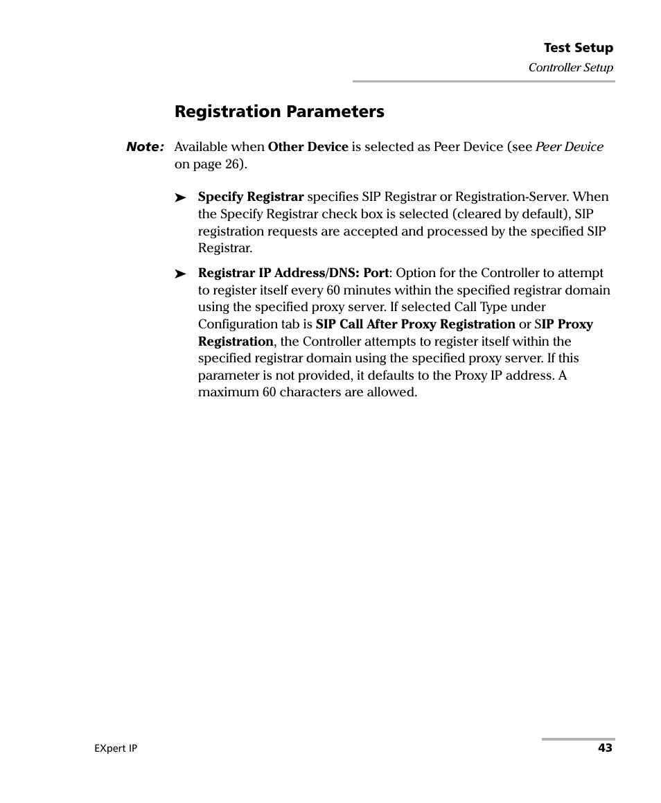 Registration parameters | EXFO EXpert VoIP Test Tools User Manual | Page 49 / 107