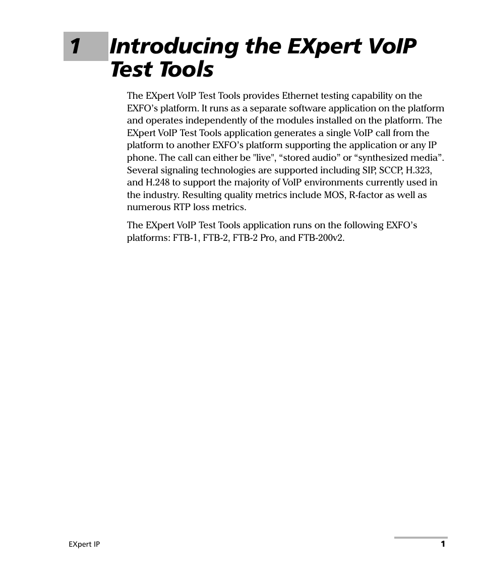1 introducing the expert voip test tools, 1introducing the expert voip test tools | EXFO EXpert VoIP Test Tools User Manual | Page 7 / 107