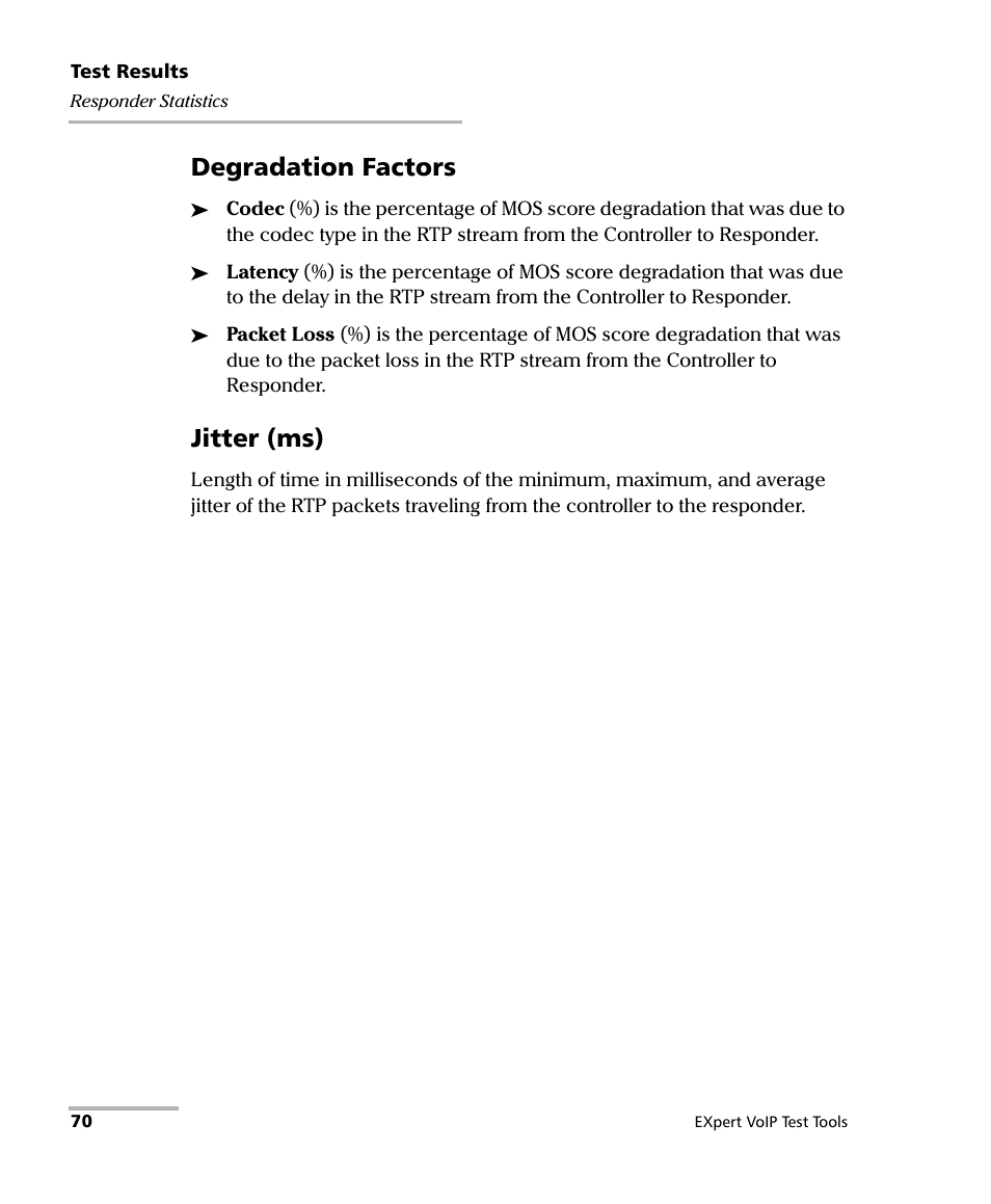 Degradation factors, Jitter (ms) | EXFO EXpert VoIP Test Tools User Manual | Page 76 / 107