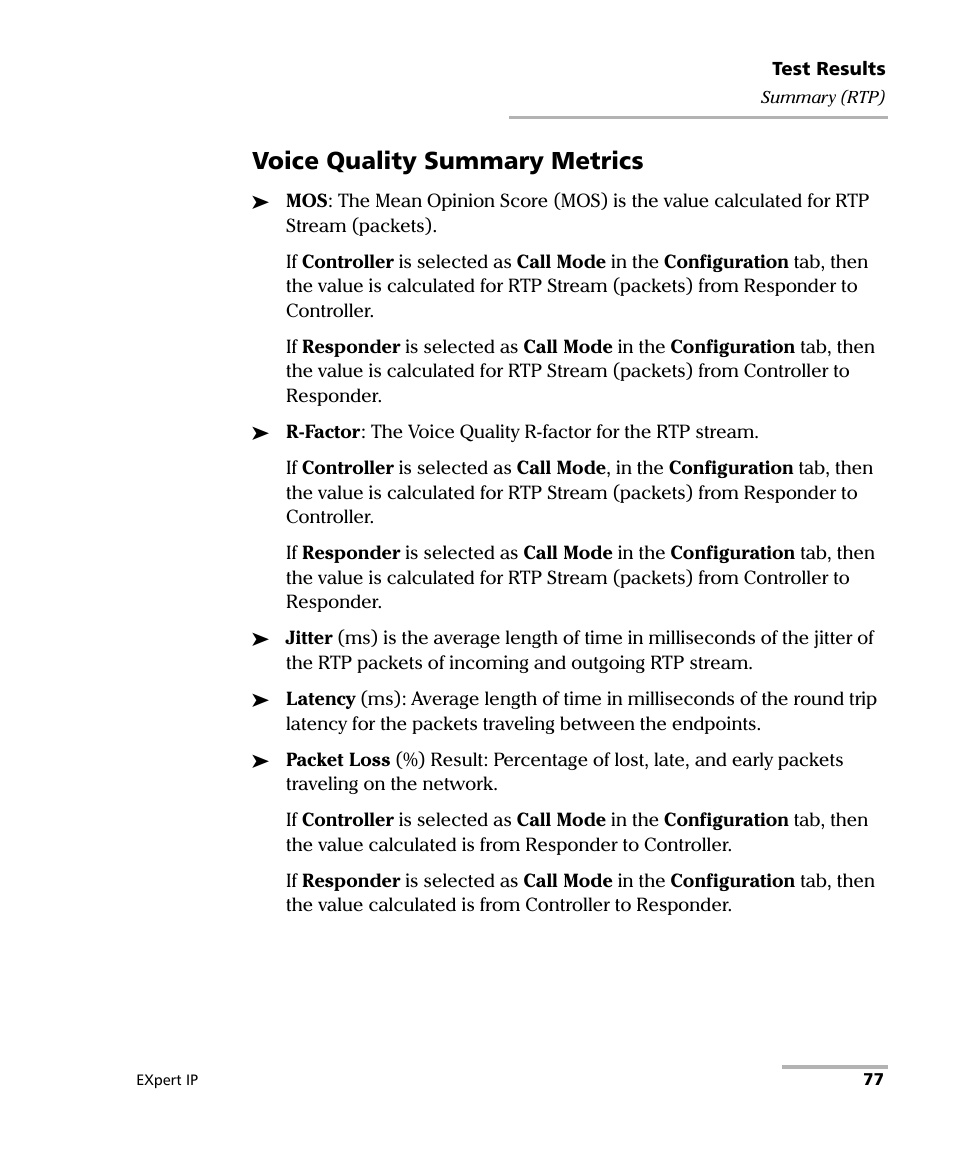 Voice quality summary metrics | EXFO EXpert VoIP Test Tools User Manual | Page 83 / 107