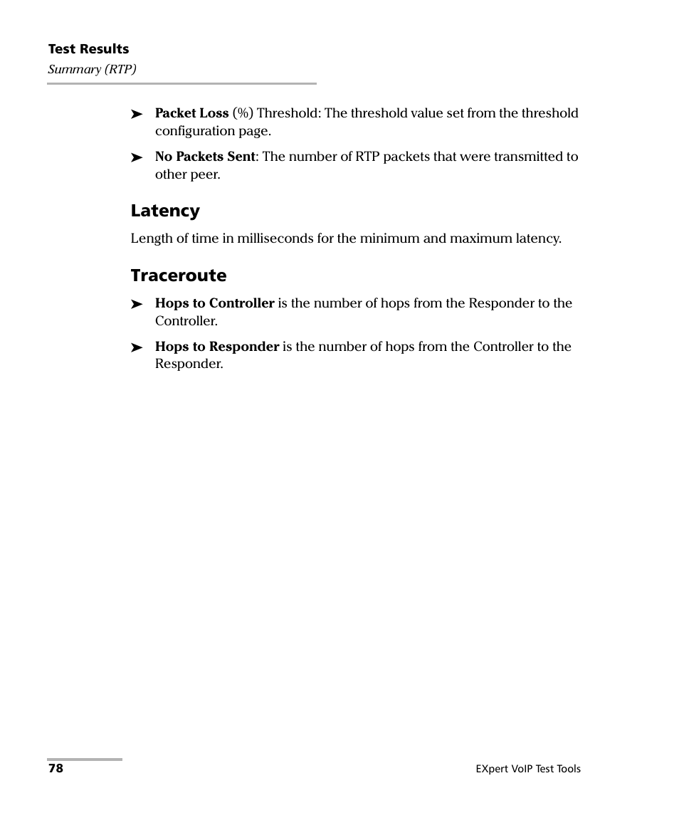 Latency, Traceroute | EXFO EXpert VoIP Test Tools User Manual | Page 84 / 107