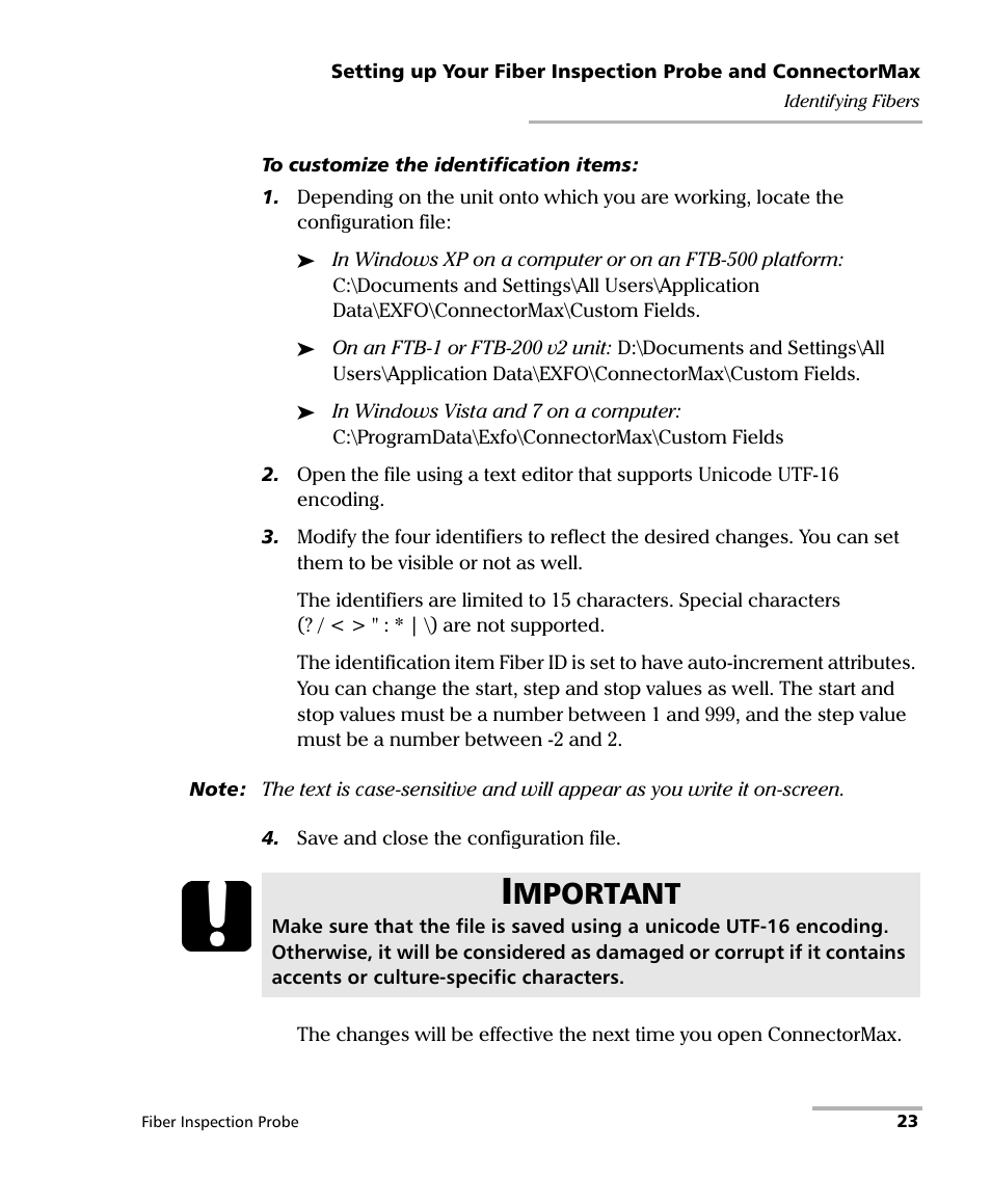 Mportant | EXFO FIP-400 Fiber Inspection Probe and ConnectorMax User Manual | Page 29 / 78