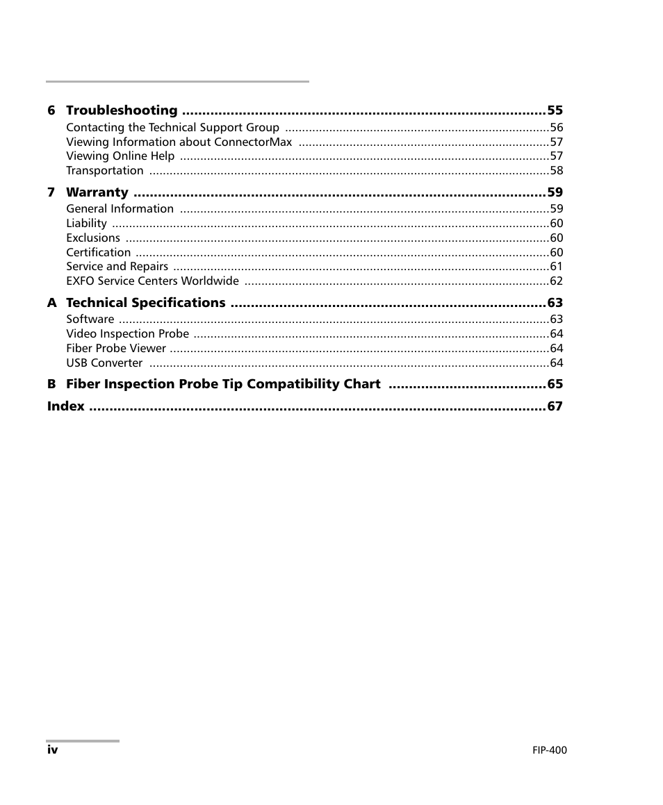 EXFO FIP-400 Fiber Inspection Probe and ConnectorMax User Manual | Page 4 / 78