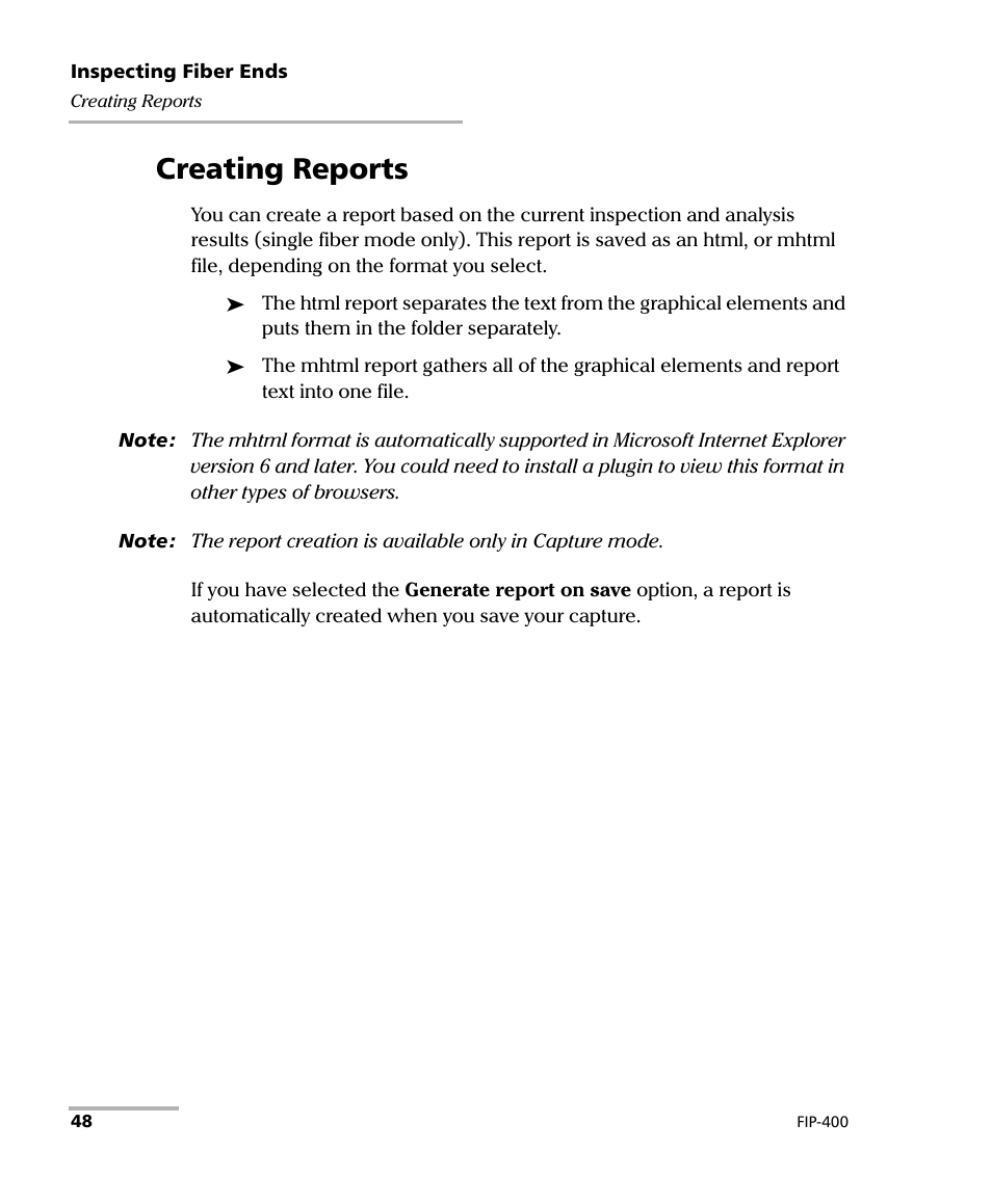 Creating reports | EXFO FIP-400 Fiber Inspection Probe and ConnectorMax User Manual | Page 54 / 78