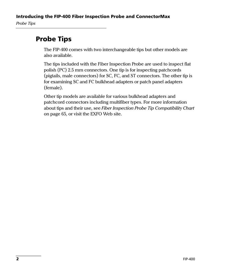 Probe tips | EXFO FIP-400 Fiber Inspection Probe and ConnectorMax User Manual | Page 8 / 78