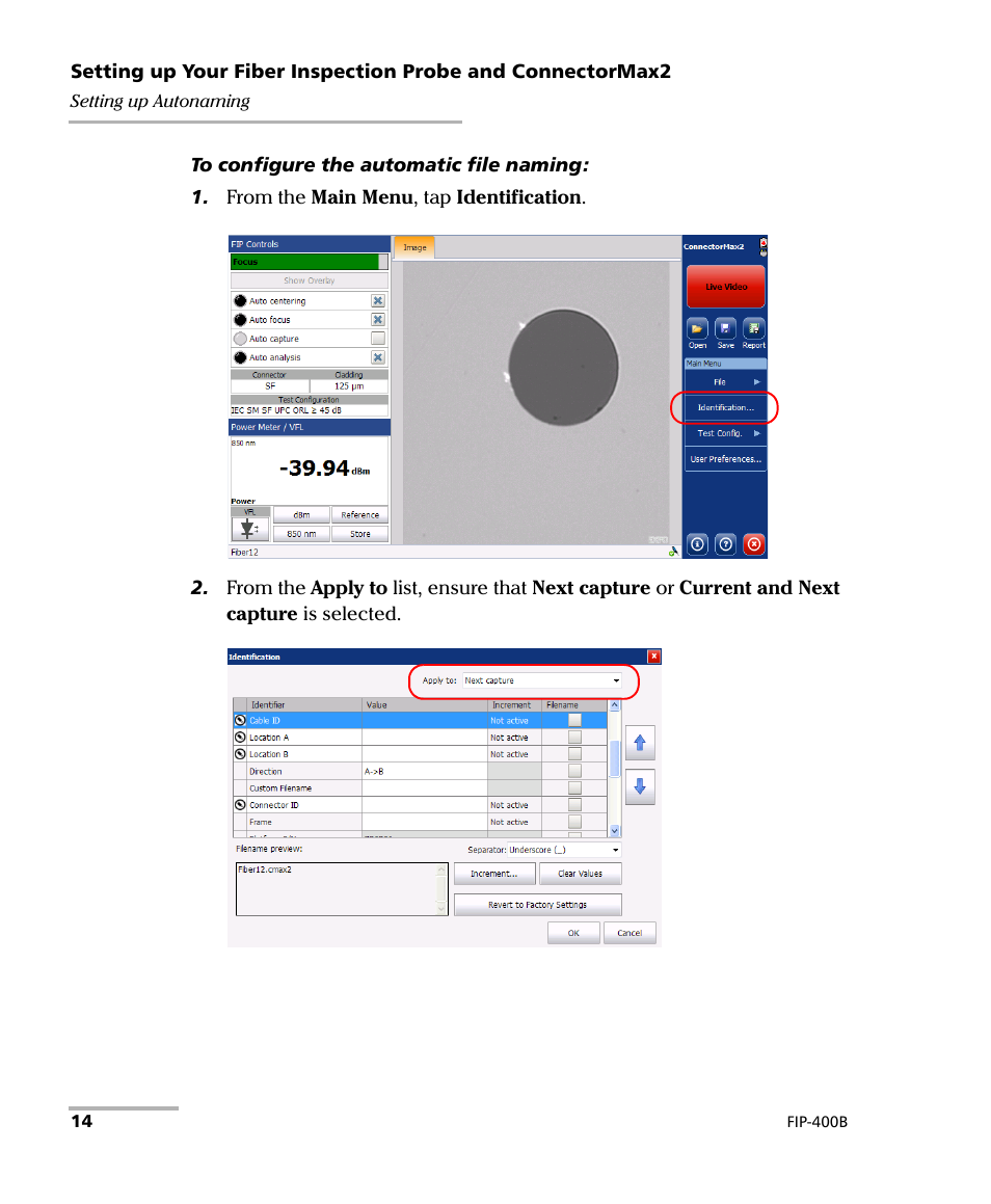 EXFO FIP-400B Fiber Inspection Probe and ConnectorMax2 User Manual | Page 20 / 111