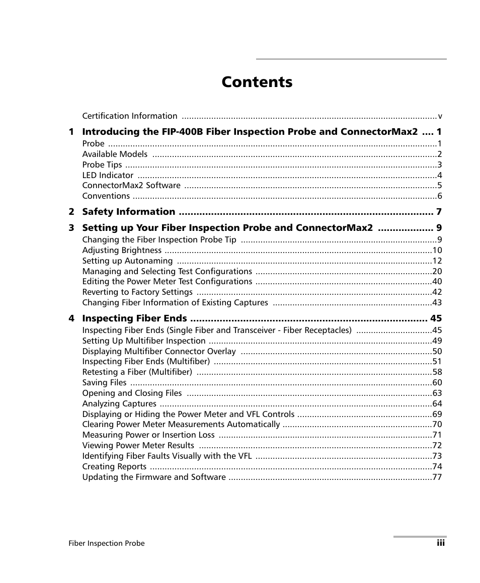 EXFO FIP-400B Fiber Inspection Probe and ConnectorMax2 User Manual | Page 3 / 111