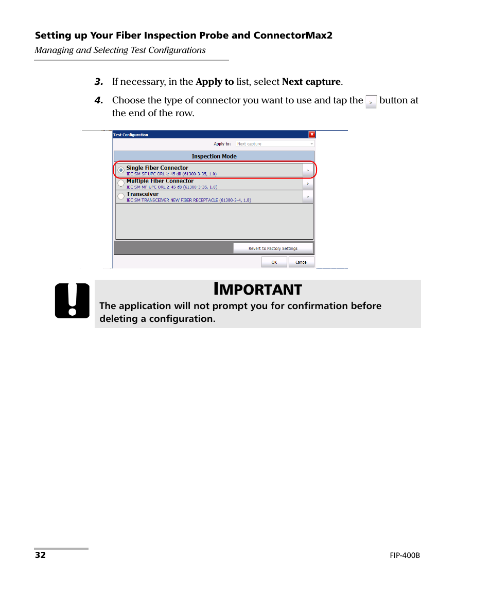 Mportant | EXFO FIP-400B Fiber Inspection Probe and ConnectorMax2 User Manual | Page 38 / 111