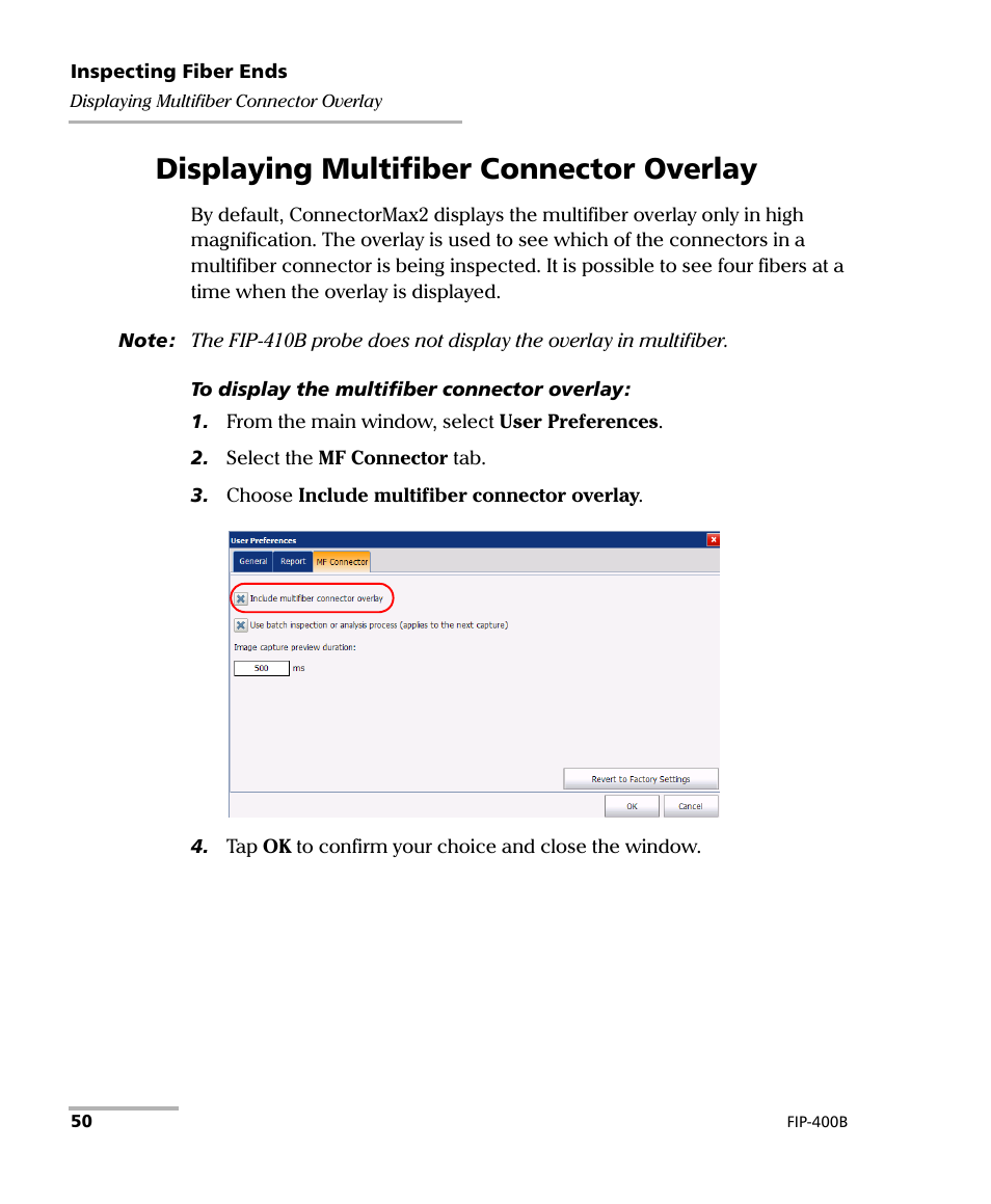 Displaying multifiber connector overlay | EXFO FIP-400B Fiber Inspection Probe and ConnectorMax2 User Manual | Page 56 / 111