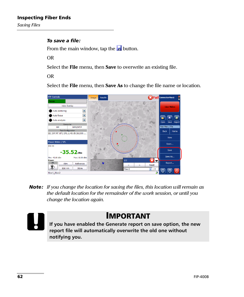 Mportant | EXFO FIP-400B Fiber Inspection Probe and ConnectorMax2 User Manual | Page 68 / 111