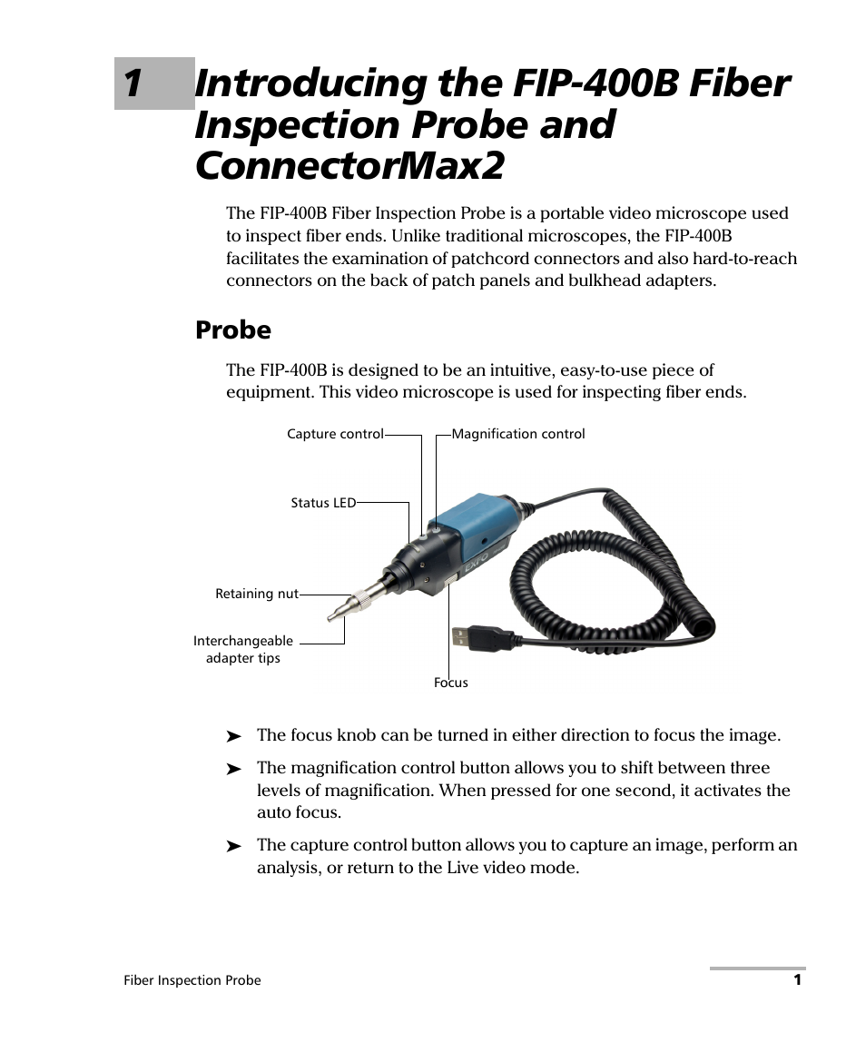 Probe | EXFO FIP-400B Fiber Inspection Probe and ConnectorMax2 User Manual | Page 7 / 111