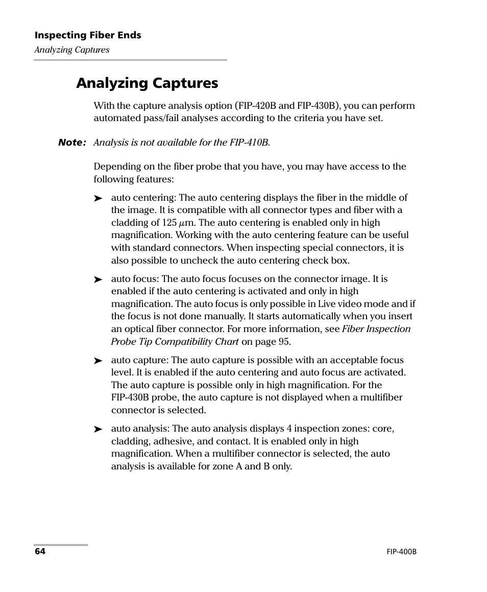 Analyzing captures | EXFO FIP-400B Fiber Inspection Probe and ConnectorMax2 User Manual | Page 70 / 111