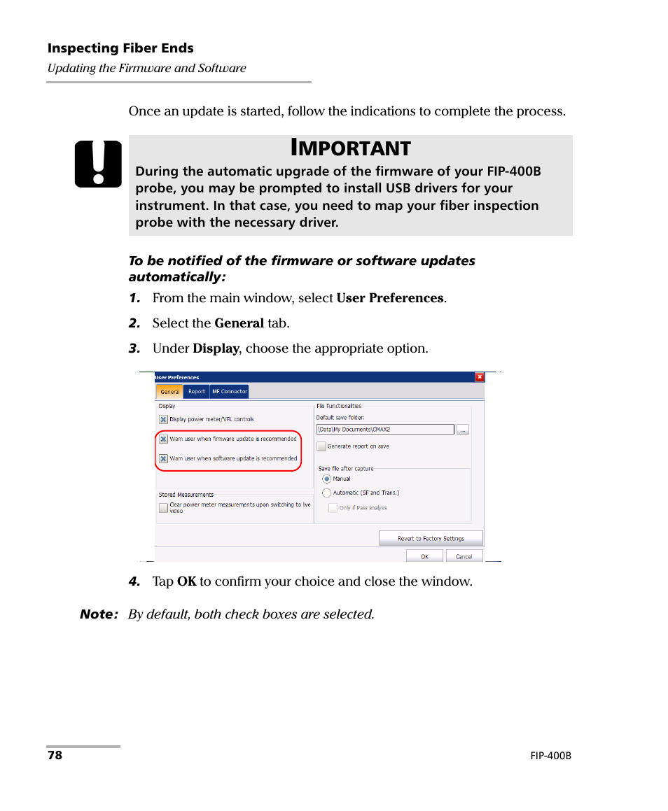 Mportant | EXFO FIP-400B Fiber Inspection Probe and ConnectorMax2 User Manual | Page 84 / 111