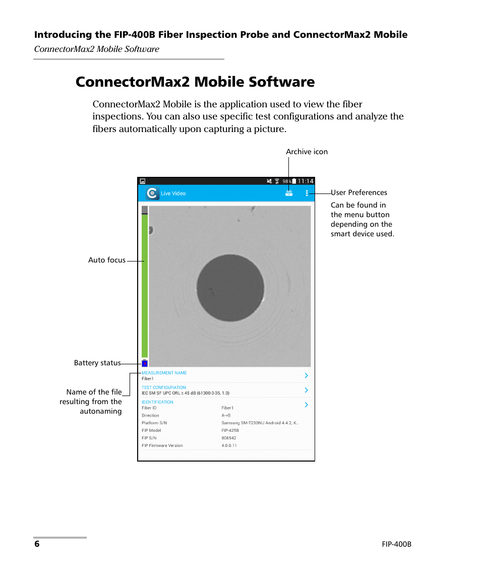 Connectormax2 mobile software | EXFO FIP-425B/435B Fiber Inspection Probe and ConnectorMax2 Mobile User Manual | Page 14 / 103
