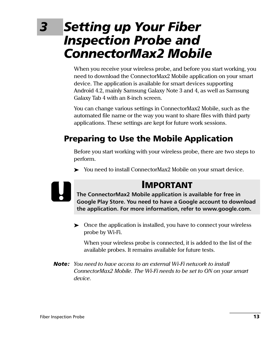 Preparing to use the mobile application | EXFO FIP-425B/435B Fiber Inspection Probe and ConnectorMax2 Mobile User Manual | Page 21 / 103