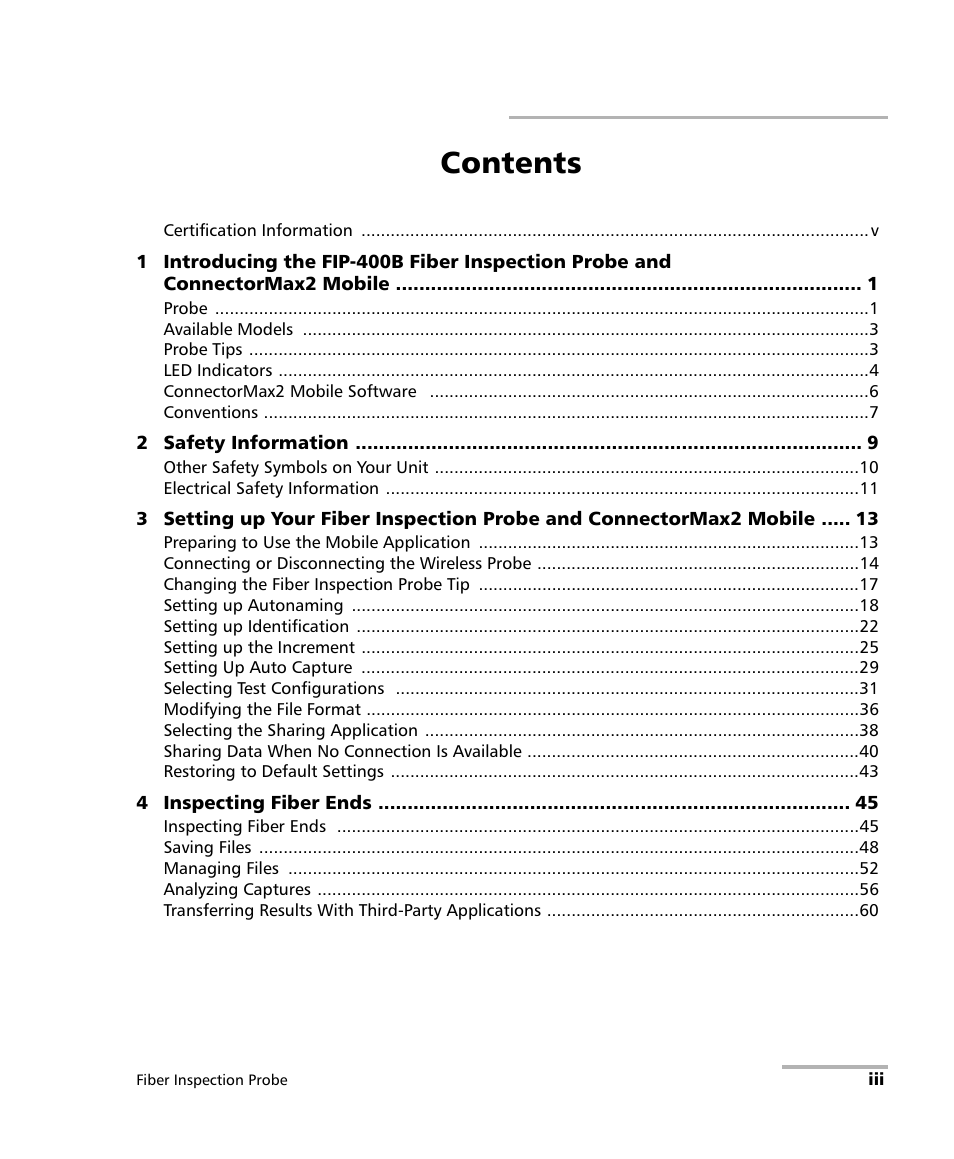 EXFO FIP-425B/435B Fiber Inspection Probe and ConnectorMax2 Mobile User Manual | Page 3 / 103