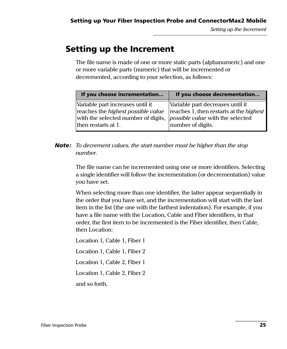 Setting up the increment | EXFO FIP-425B/435B Fiber Inspection Probe and ConnectorMax2 Mobile User Manual | Page 33 / 103
