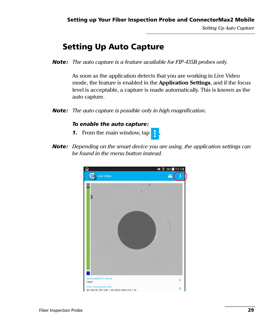 Setting up auto capture | EXFO FIP-425B/435B Fiber Inspection Probe and ConnectorMax2 Mobile User Manual | Page 37 / 103