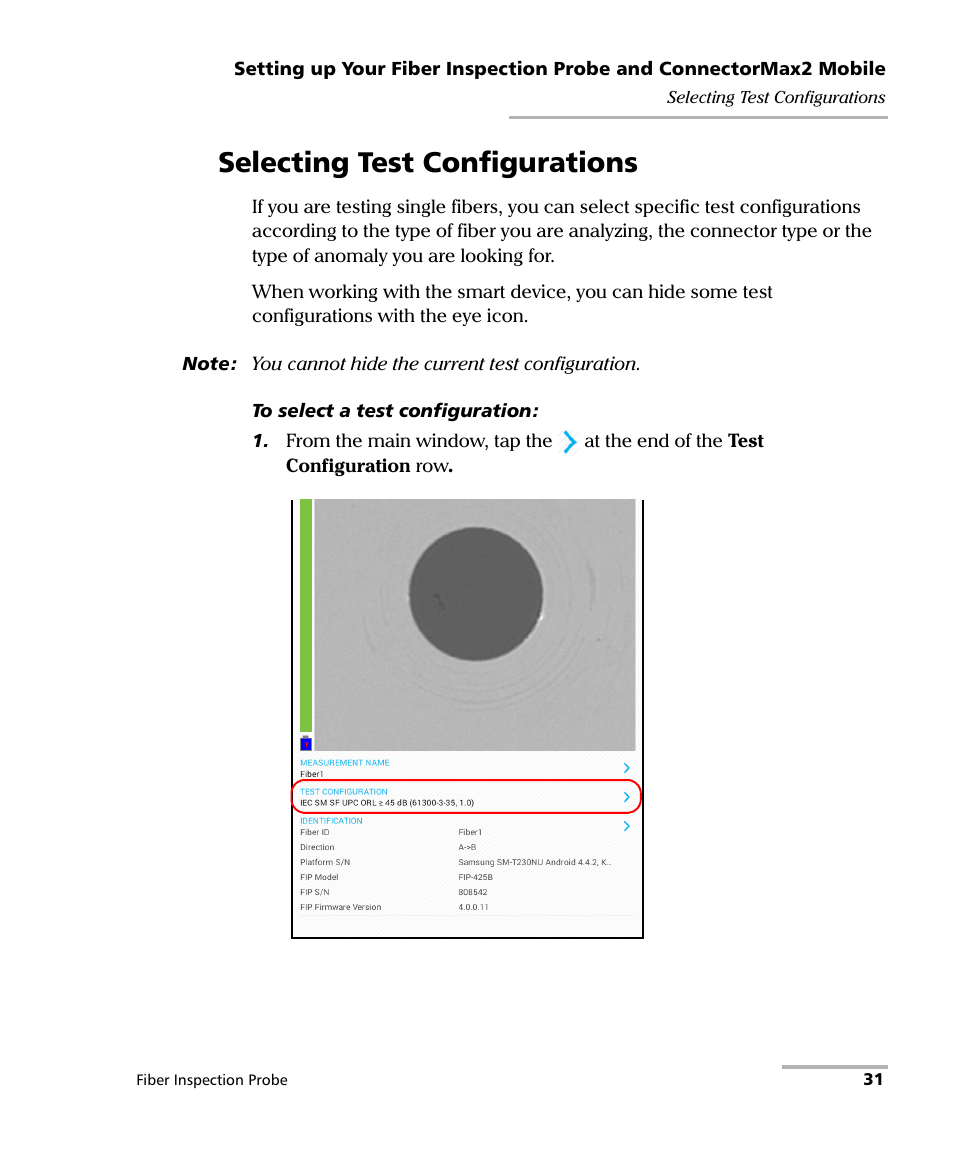 Selecting test configurations | EXFO FIP-425B/435B Fiber Inspection Probe and ConnectorMax2 Mobile User Manual | Page 39 / 103