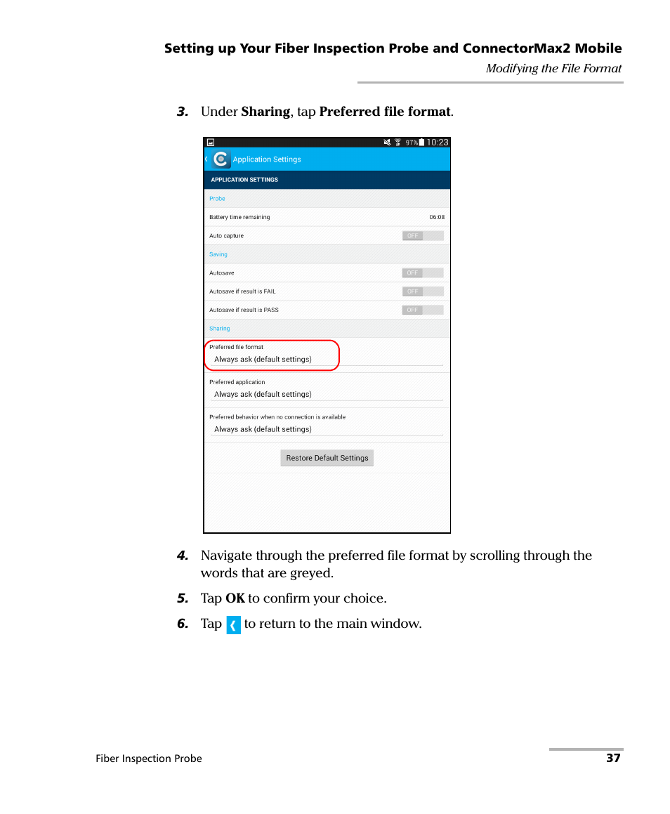 EXFO FIP-425B/435B Fiber Inspection Probe and ConnectorMax2 Mobile User Manual | Page 45 / 103