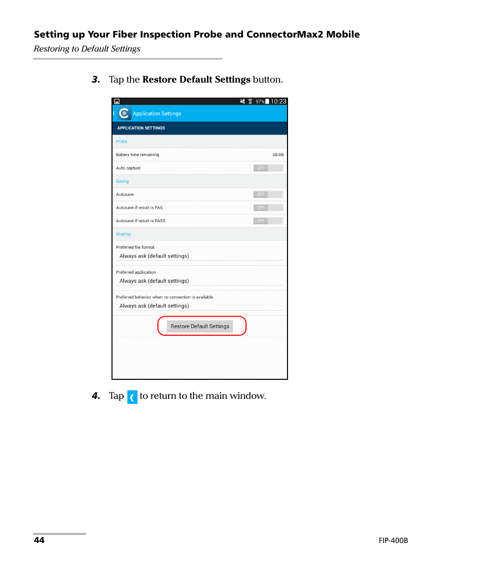 EXFO FIP-425B/435B Fiber Inspection Probe and ConnectorMax2 Mobile User Manual | Page 52 / 103