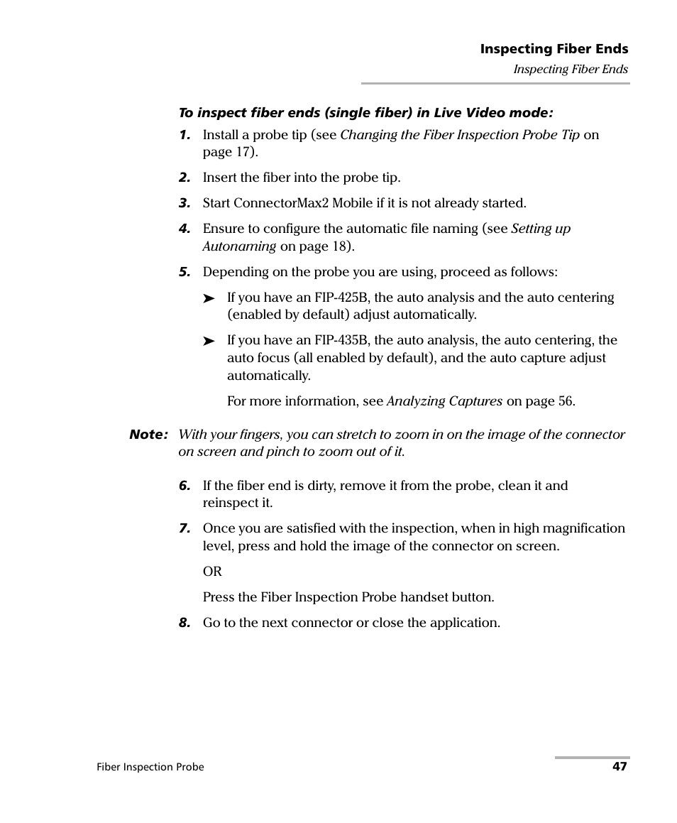 EXFO FIP-425B/435B Fiber Inspection Probe and ConnectorMax2 Mobile User Manual | Page 55 / 103