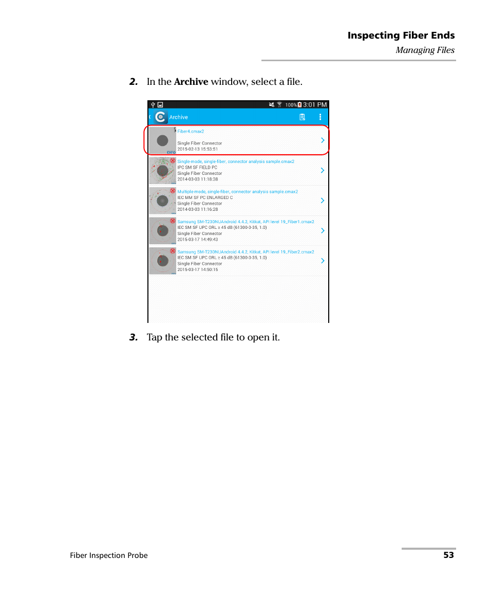 EXFO FIP-425B/435B Fiber Inspection Probe and ConnectorMax2 Mobile User Manual | Page 61 / 103