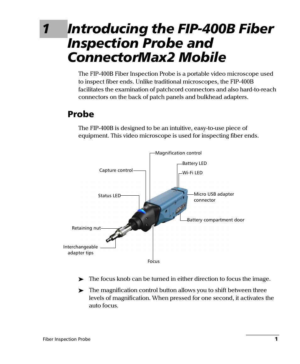 Probe, Connectormax2 mobile | EXFO FIP-425B/435B Fiber Inspection Probe and ConnectorMax2 Mobile User Manual | Page 9 / 103