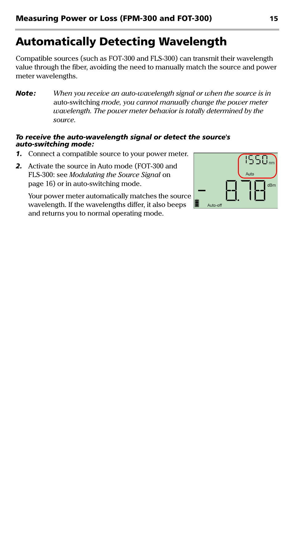 Automatically detecting wavelength | EXFO FPM-300 Power Meter User Manual | Page 20 / 40