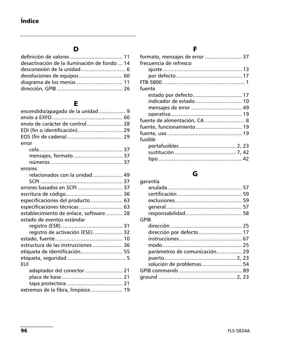 EXFO FLS-5800 CD/PMD Analyzer Source User Manual | Page 102 / 106