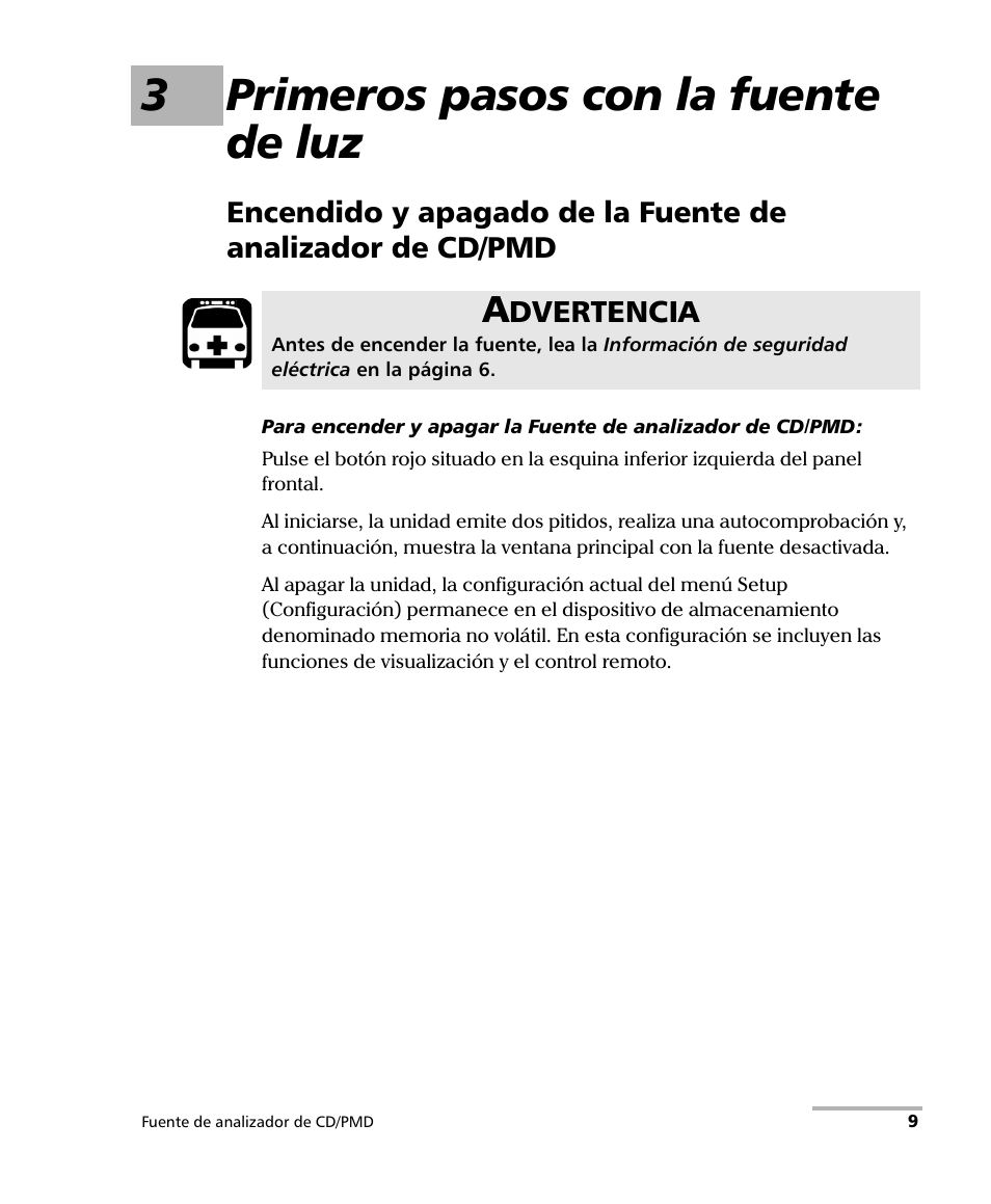 3 primeros pasos con la fuente de luz, 3primeros pasos con la fuente de luz | EXFO FLS-5800 CD/PMD Analyzer Source User Manual | Page 15 / 106