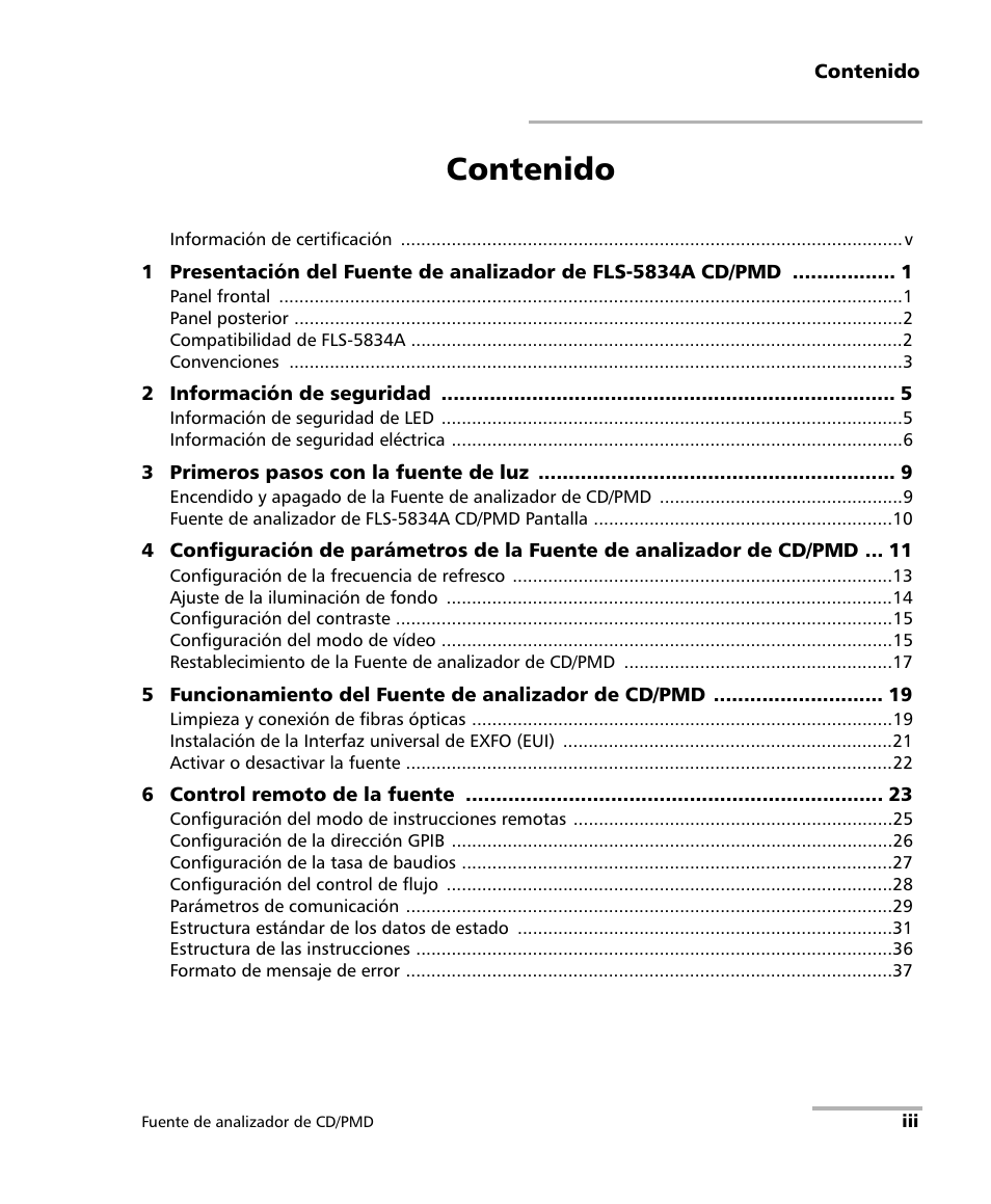 EXFO FLS-5800 CD/PMD Analyzer Source User Manual | Page 3 / 106