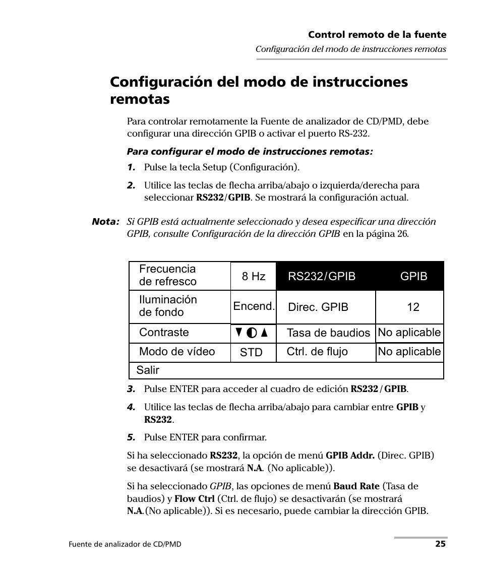 Configuración del modo de instrucciones remotas | EXFO FLS-5800 CD/PMD Analyzer Source User Manual | Page 31 / 106