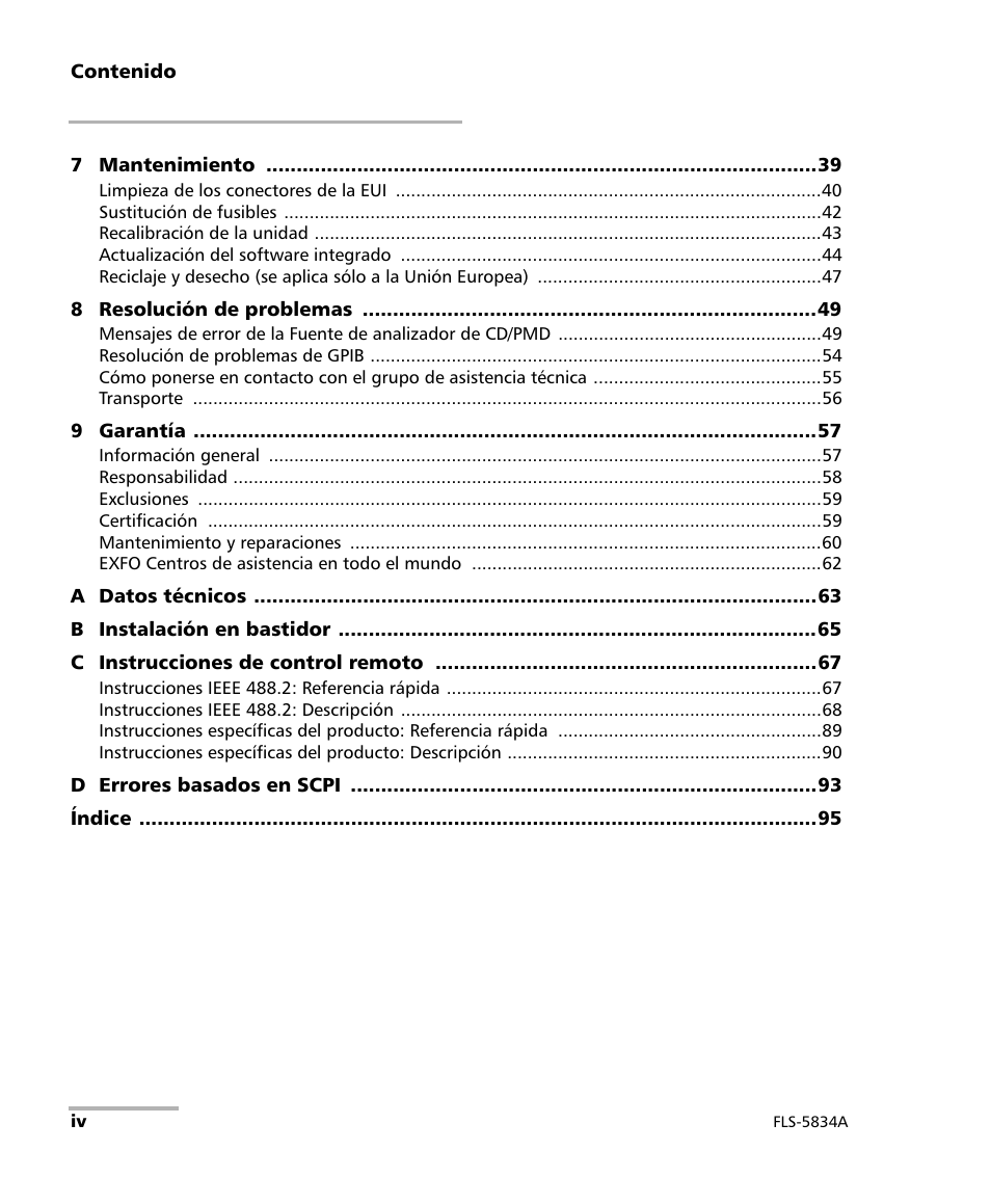 EXFO FLS-5800 CD/PMD Analyzer Source User Manual | Page 4 / 106