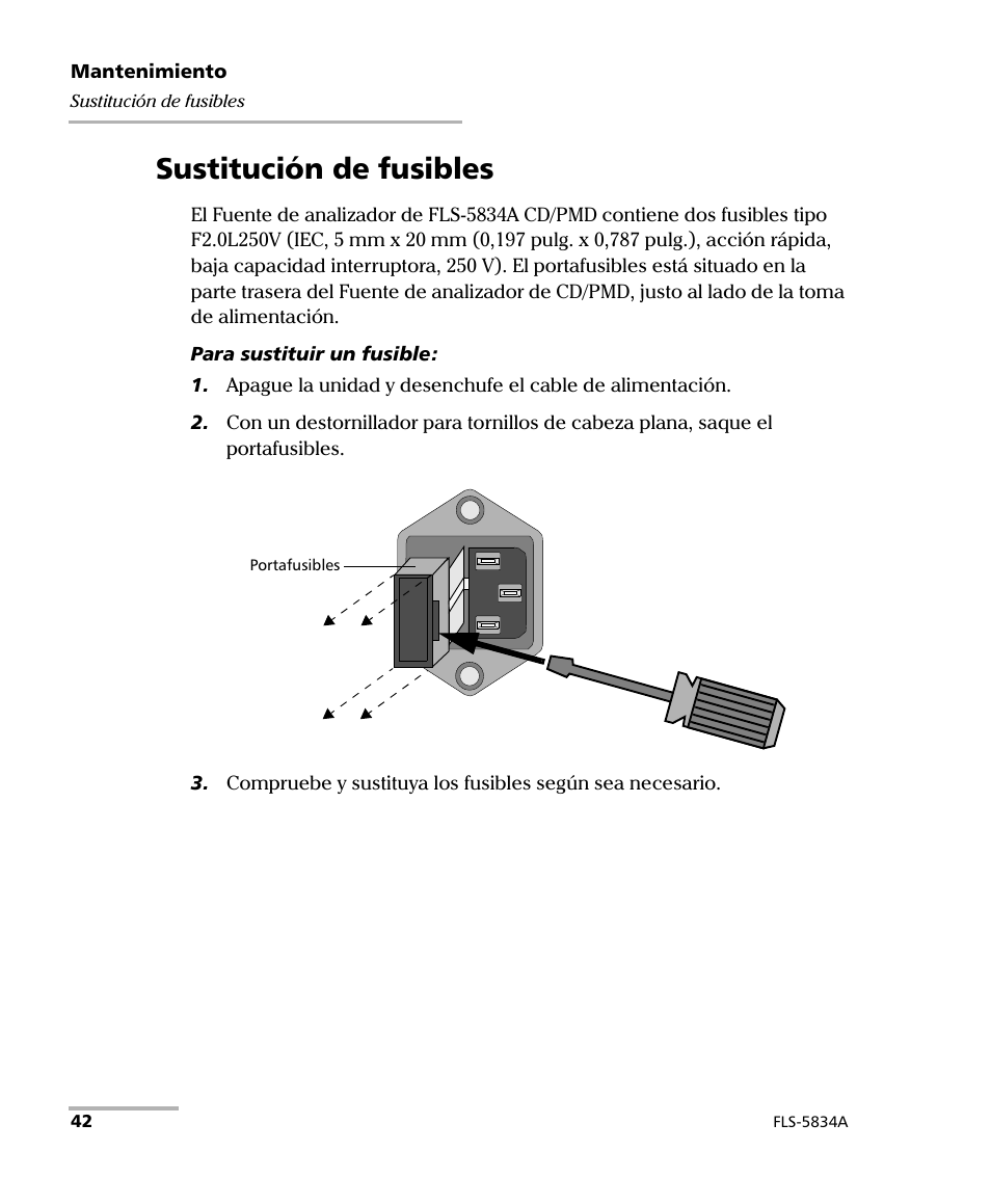 Sustitución de fusibles | EXFO FLS-5800 CD/PMD Analyzer Source User Manual | Page 48 / 106