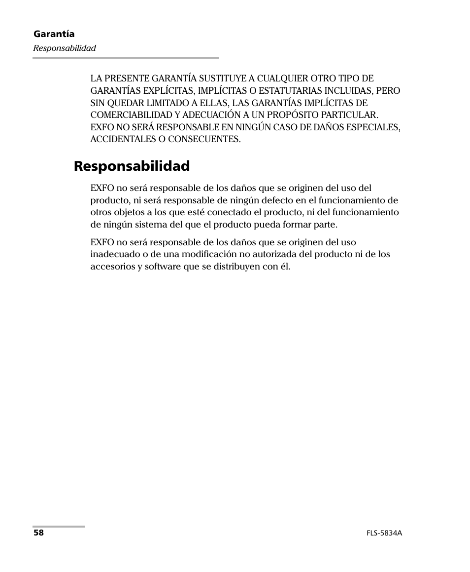 Responsabilidad | EXFO FLS-5800 CD/PMD Analyzer Source User Manual | Page 64 / 106