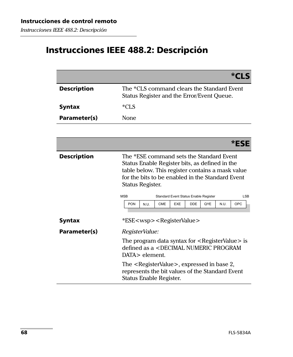 Instrucciones ieee 488.2: descripción | EXFO FLS-5800 CD/PMD Analyzer Source User Manual | Page 74 / 106